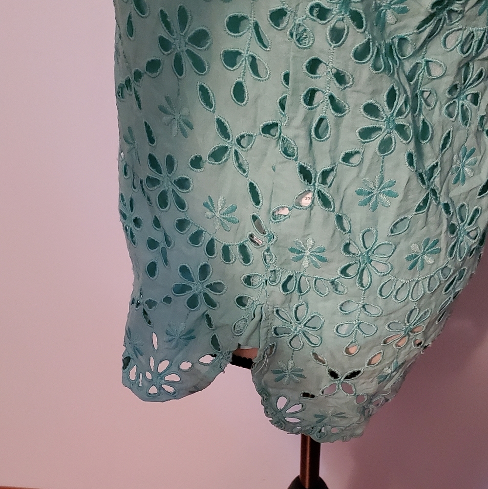 J. Crew Classic Bright Spearmint Green Embroidered Eyelet Button-Down Blouse - Picture 8 of 15